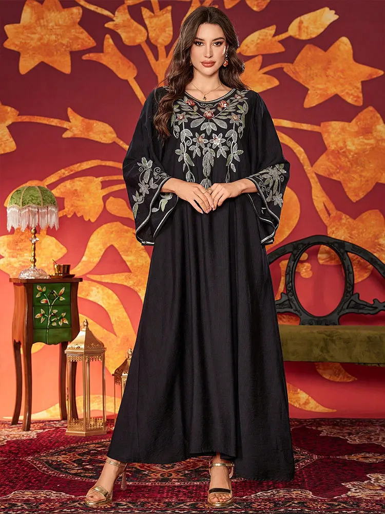 

Ид женское платье Абая мусульманский Рамадан Джалабия вечерние платья с вышивкой бисером Дубай длинный халат кафтан ислам Vestidos Largos 2025