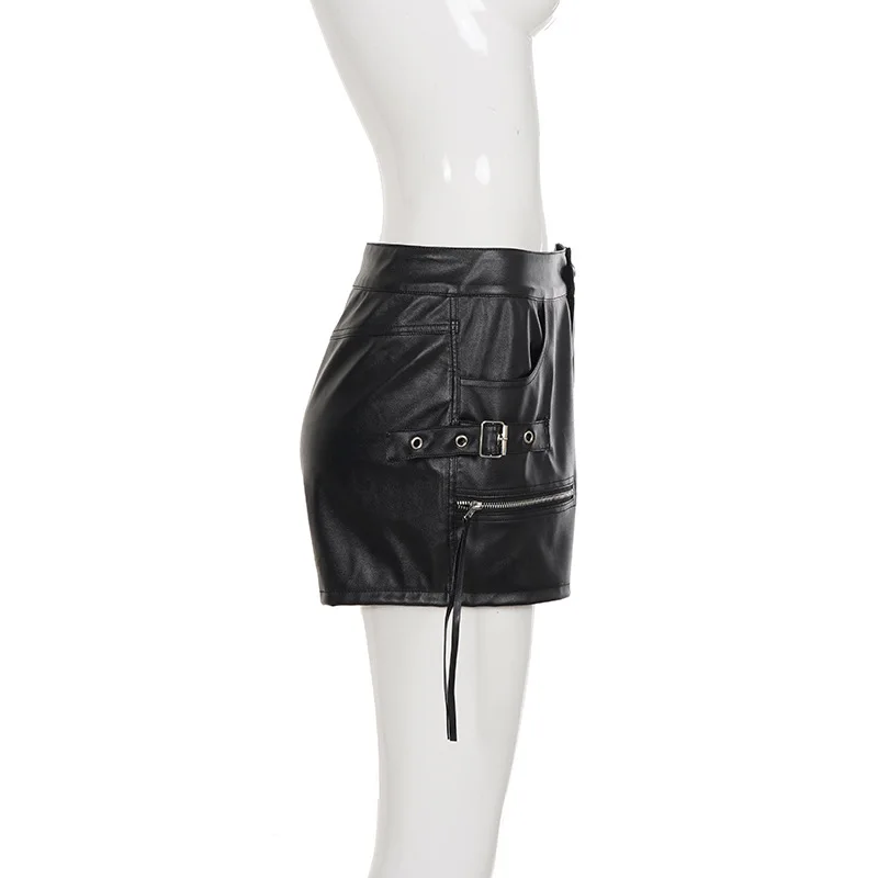 punk style metal buckle decoration zipper street casual fashion shorts for women