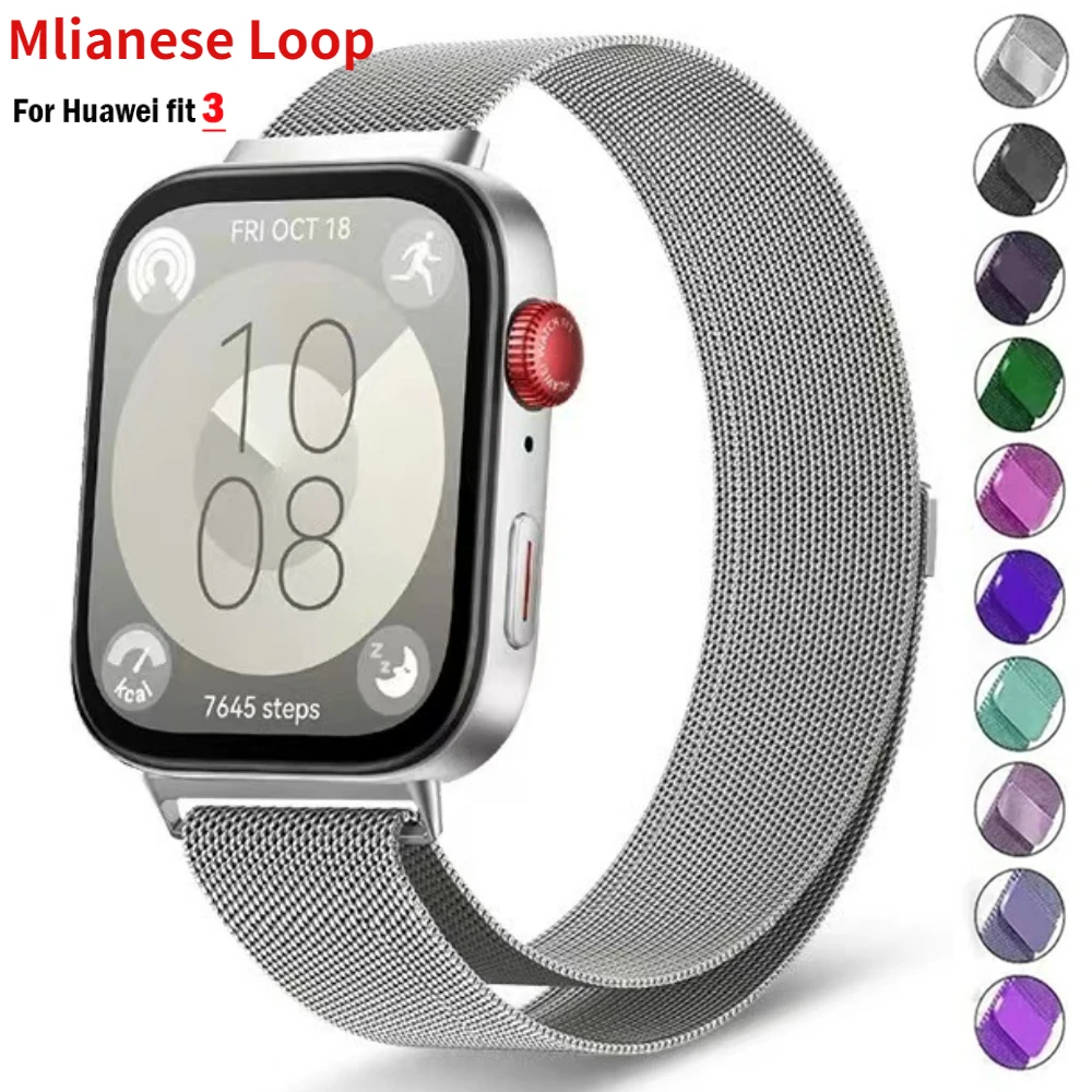 Magnetic Milanese Strap for Huawei Watch Fit 3 Stainless steel Breathable Wristband for Huawei Watch Fit 3 Bracelet Accessories