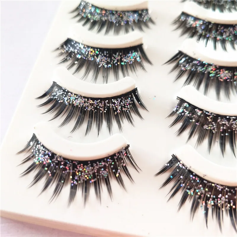 5Pair False Eyelashes Glitter Thick 3D Crossing Natural Long Fashion Lashes Makeup Tools 