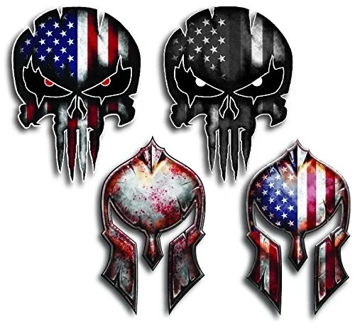 

For Variety Pack of Spartan Helmet Punisher Skull Molon Labe Decal Sticker Laber USA Flag(4 Pack)