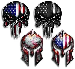 For Variety Pack of Spartan Helmet Punisher Skull Molon Labe Decal Sticker  Laber USA Flag(4 Pack)