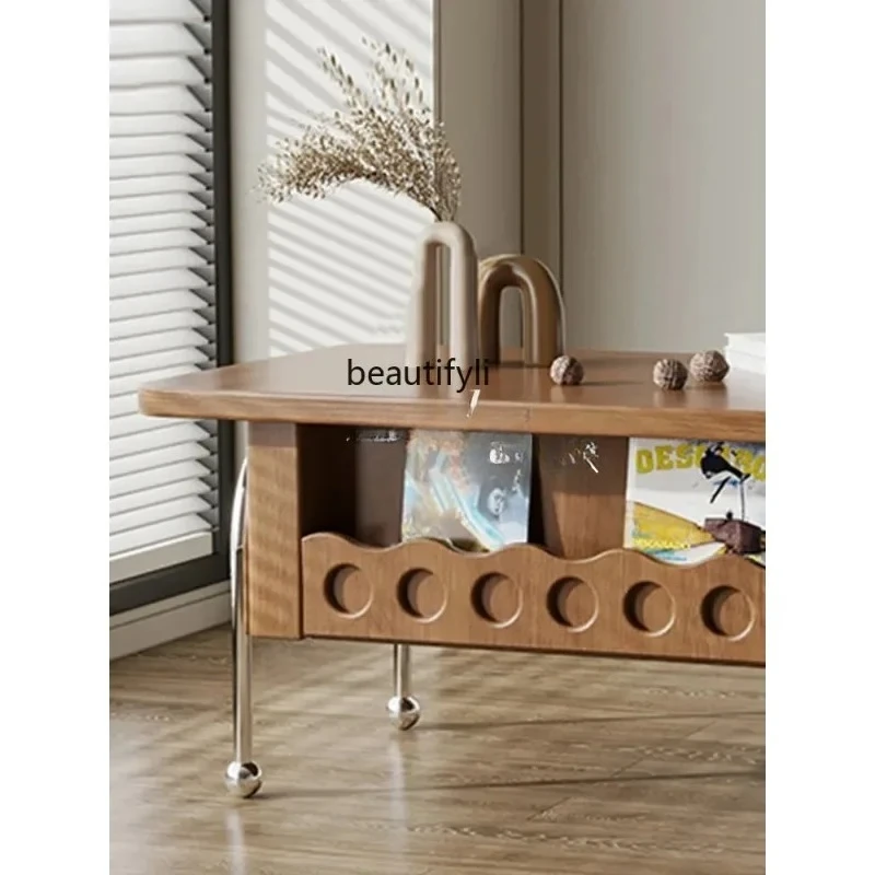 

a029 American retro solid wood removable coffee table Nordic living room shelves, furniture