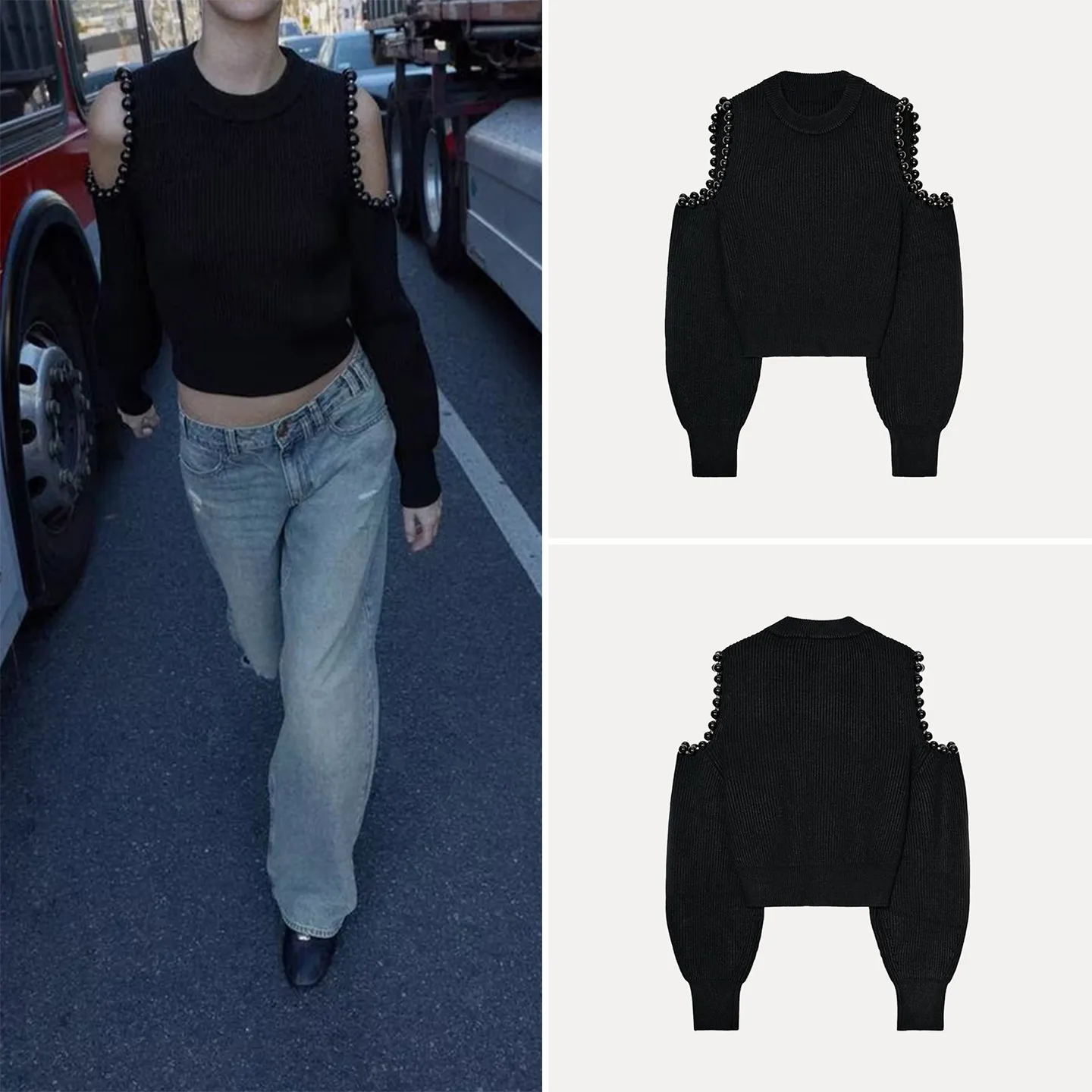 

Ele Hollow out Ball Decoration Knitted Sweater for Women Spring 2026 Faion Personali ort Sve Long Sve