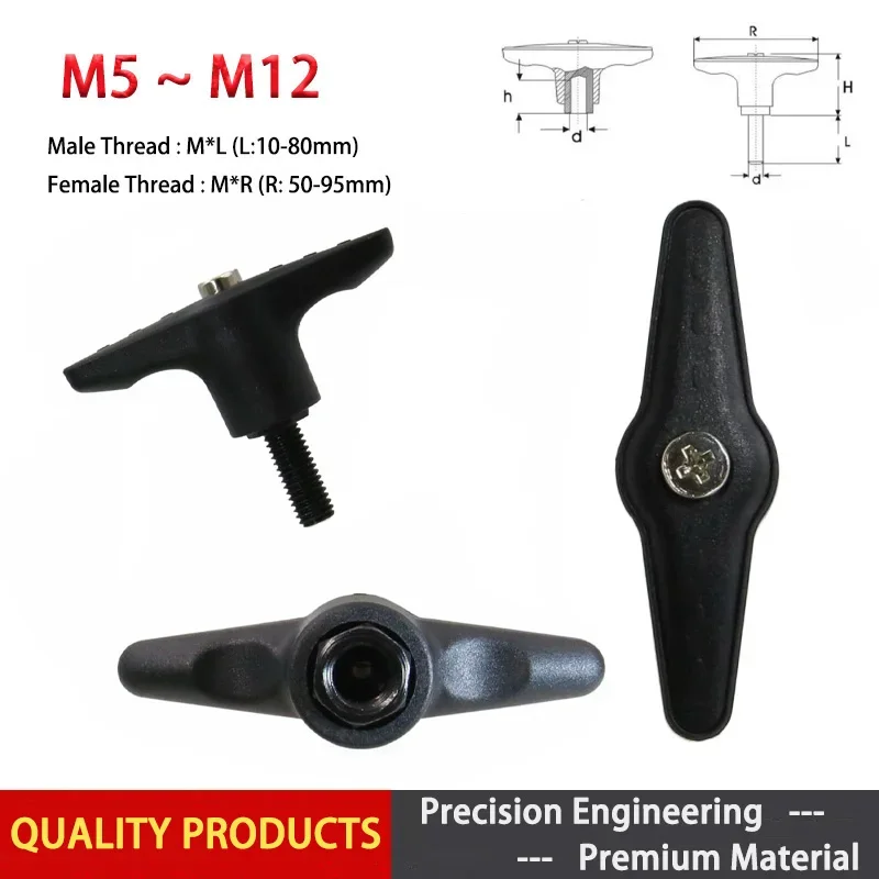 

1pcs Plastic t-Shaped Adjustable Handle Screw Nylon Butterfly Adjustment Self-Locking Fixed Handle M5 M6 M8 M10 M12