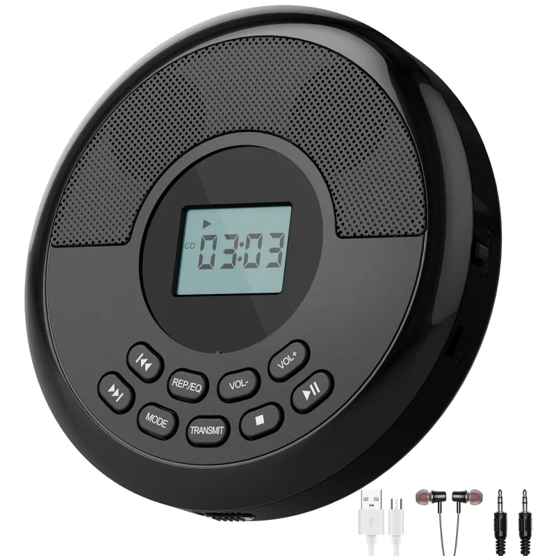 luxuglow CD-Player mit Lautsprecher, Stereo und Kopfhörern, Bluetooth, USB, MP3, Musik, U-Disk, Album-Player, tragbar, wiederaufladbar, Discman, Walkman 3