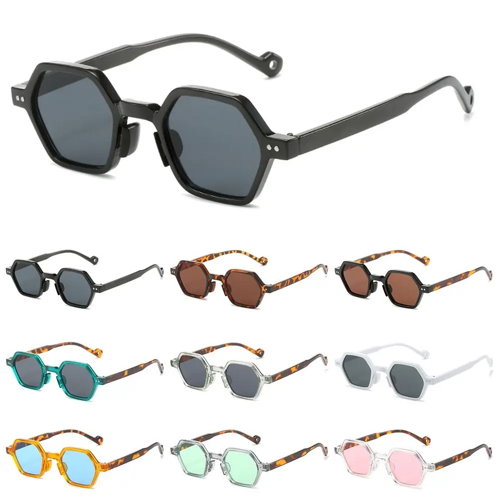 Retro Clear Ocean Lens Polygon Square Sunglasses Square UV400 Hexagon Shades Rivets Sun Glasses for Women & Men