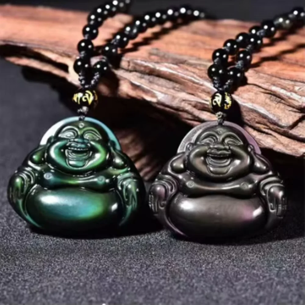Rainbow eyes obsidian quartz crystal, 9-Tailed Fox pendant, reiki gift, 1PCs