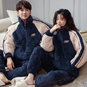 최신 커플 퀼트 코튼 잠옷, 두꺼운 따뜻한 라운지웨어 세트, 큰 마당 느슨한 홈웨어, 편안한 잠옷, 겨울 