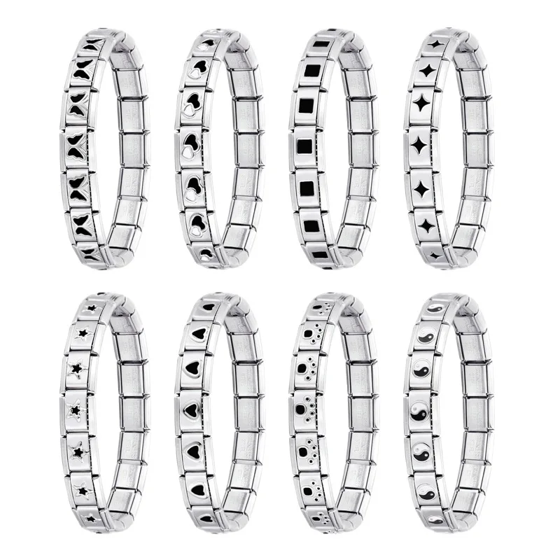 WG Italian Charm Bracelets Shiny 9mm Starter 18 Links Stainless Steel Italian Bracelet Modular Links For DIY Jewelry