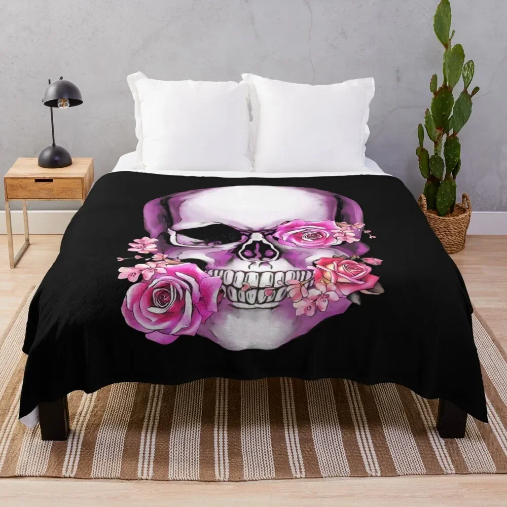 

Human anatomy Skull pink watercolor floral Throw Blanket Heavy decorative Thin Plaid on the sofa Blankets