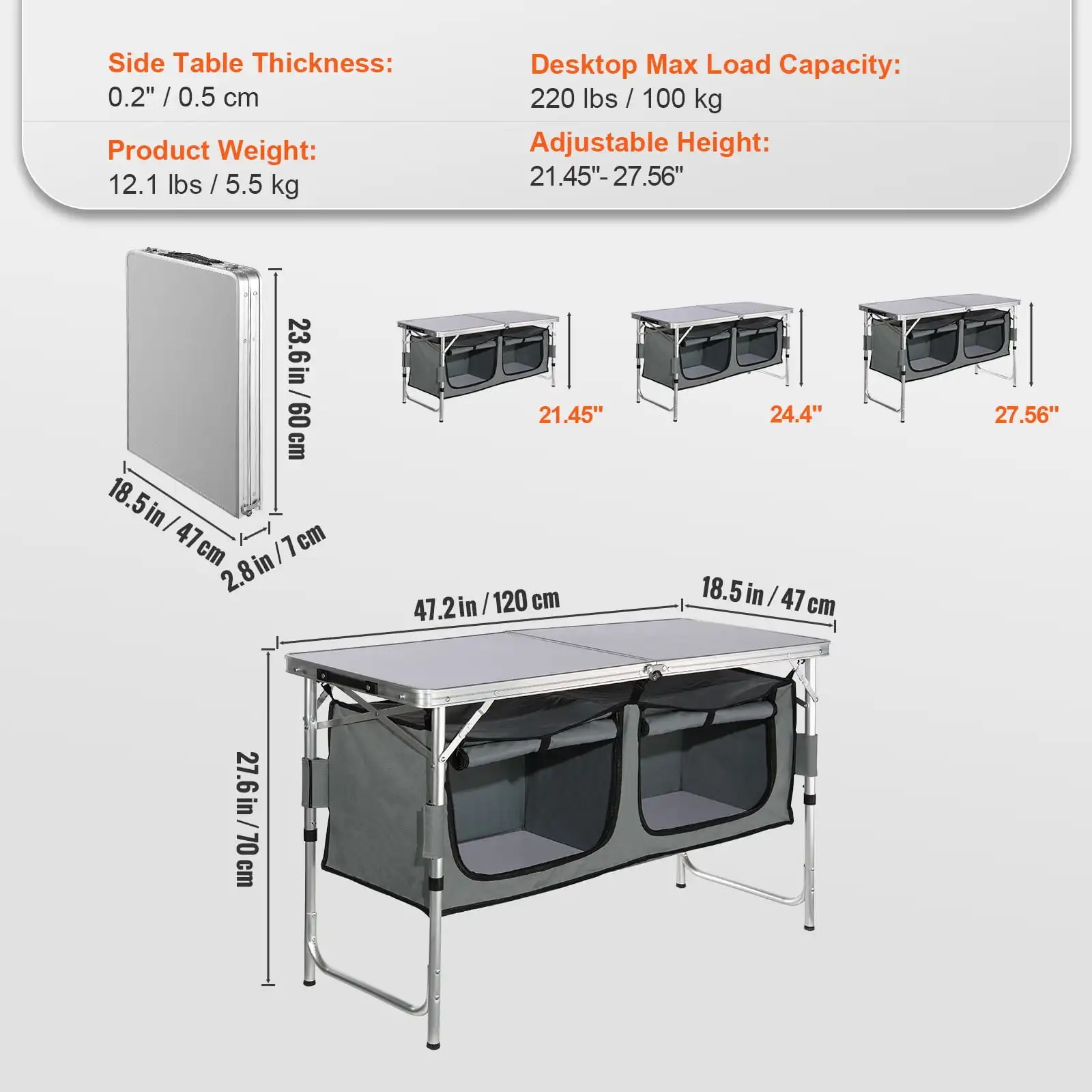 Portable Folding Cook Station Tables, Black image 3