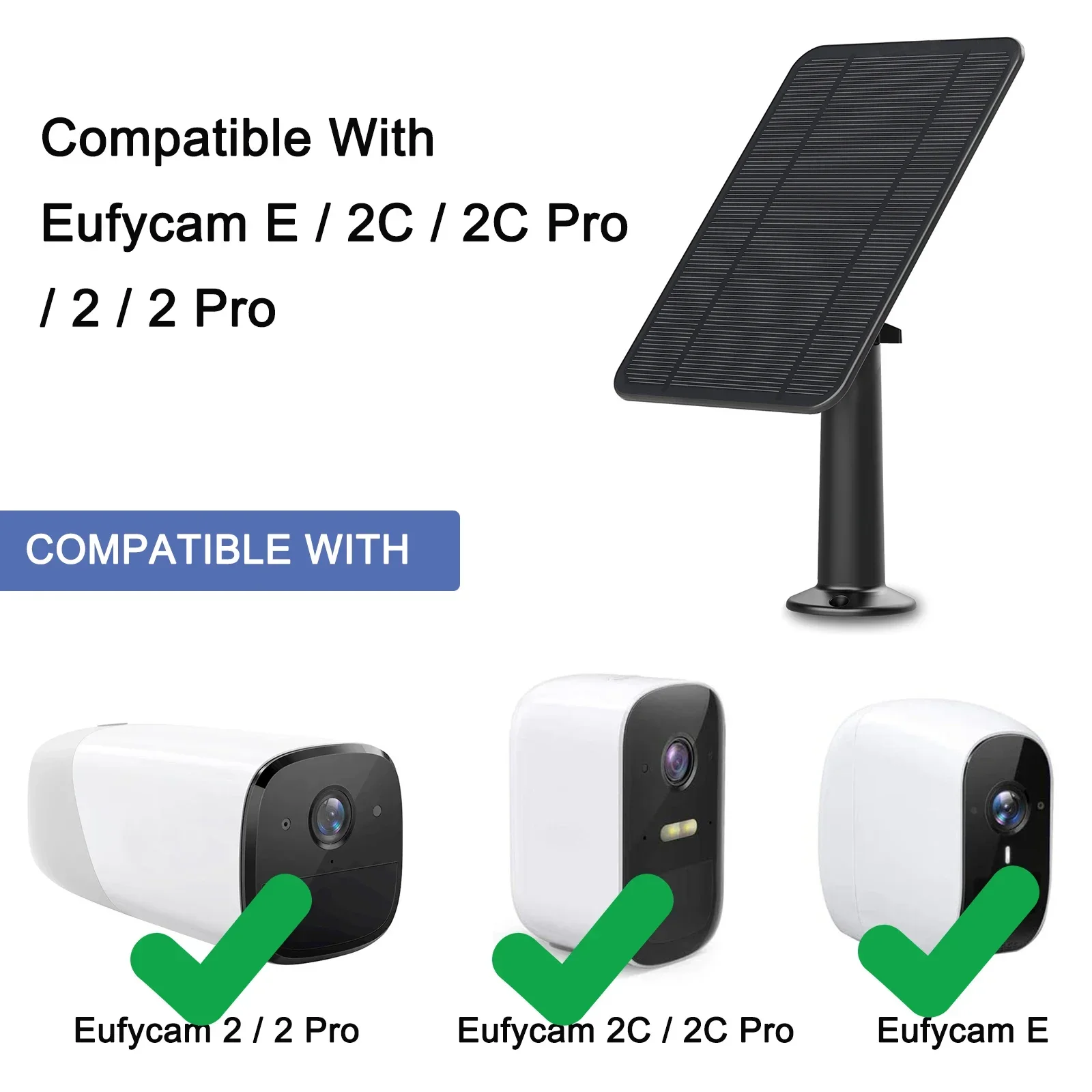 EufyCam eufy Cam 2/2C/2C Pro/E/2 Pro/SoloCam E20 E40Mount 13ft 전원 케이블 용 4w 태양 전지판 (검정색)