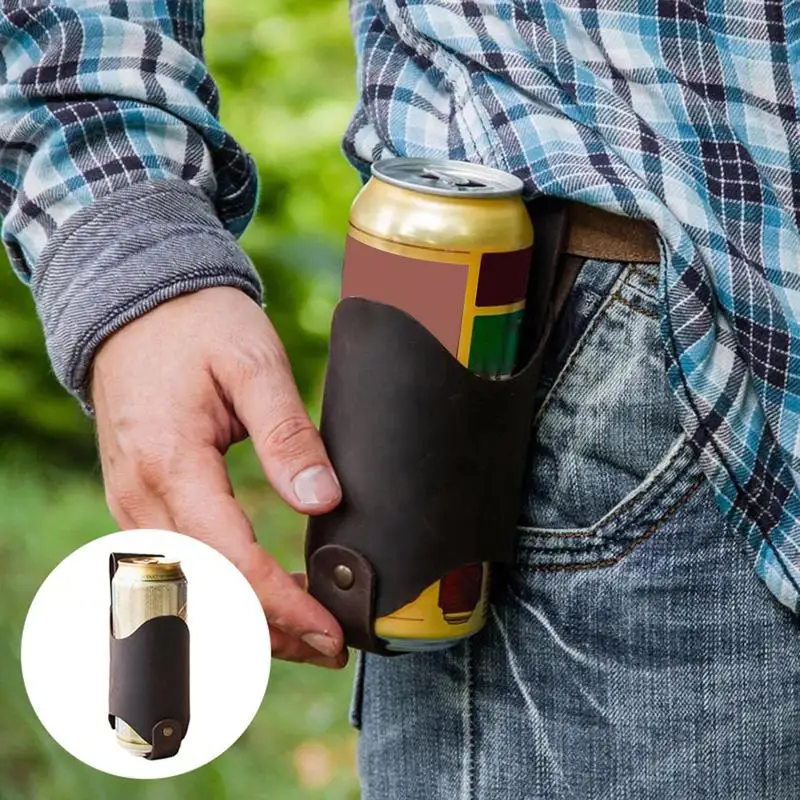 Water Bottle Holster PU Leather Beer Belt Holder Waterproof Drink Waist Bag Hands-Free Beer Belt Holder Beer Gifts For Barbecue