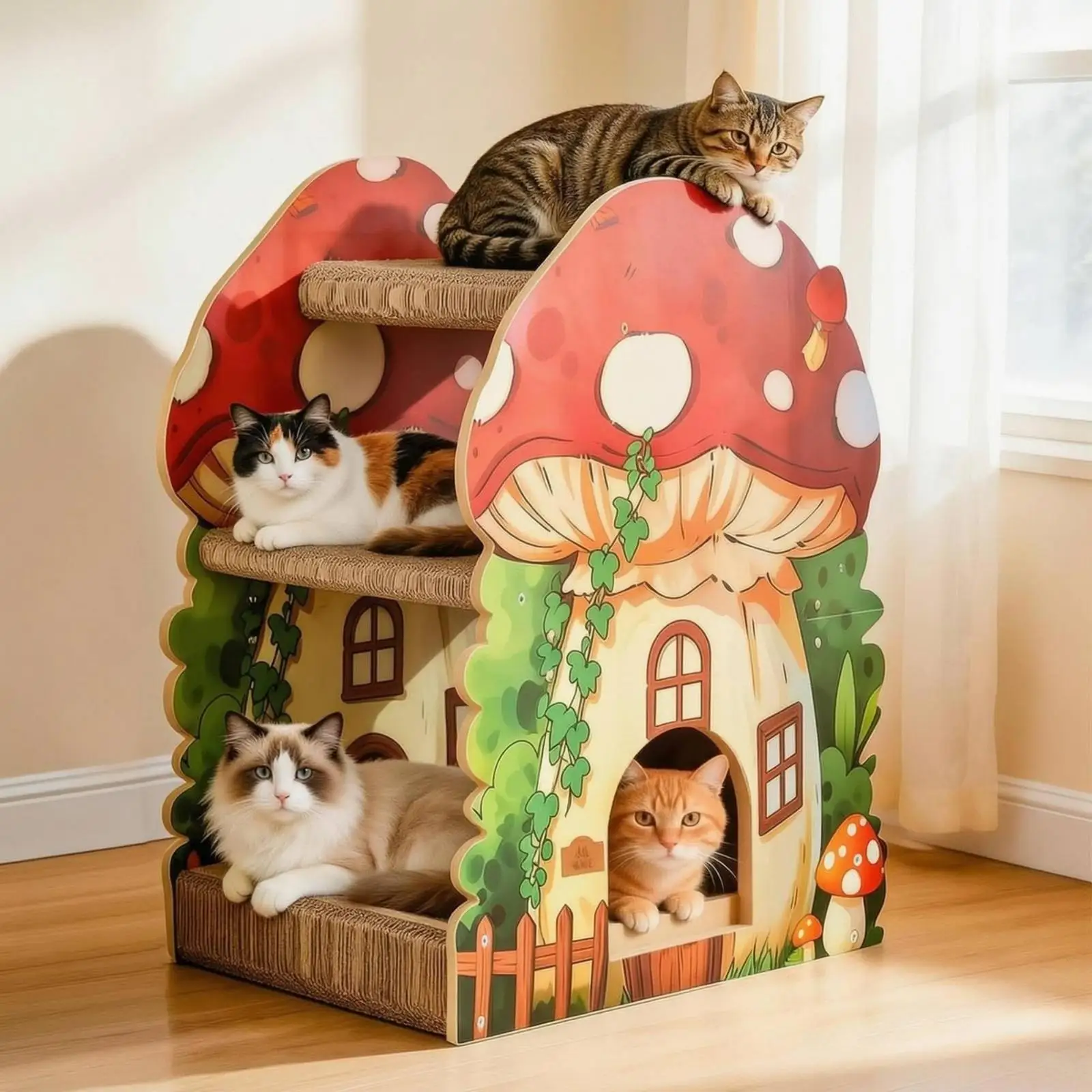 multi-layer-feline-scratching-house-breathable-toadstool-feline-house-easy-to