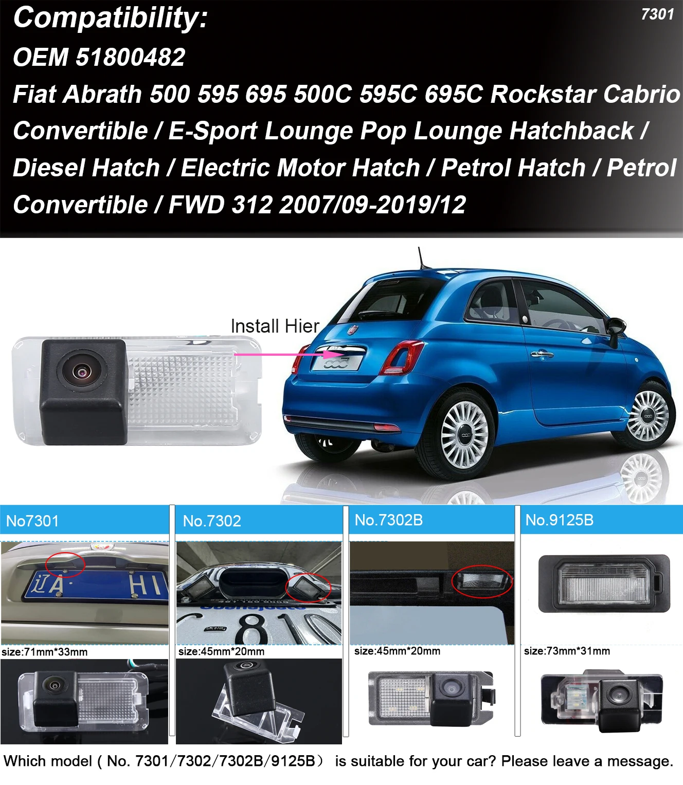 HD Car rear view reverse Parking back up Camera for Fiat 500 595 695 500C 595C 695C Diesel Hatch / Electric Motor Hatch