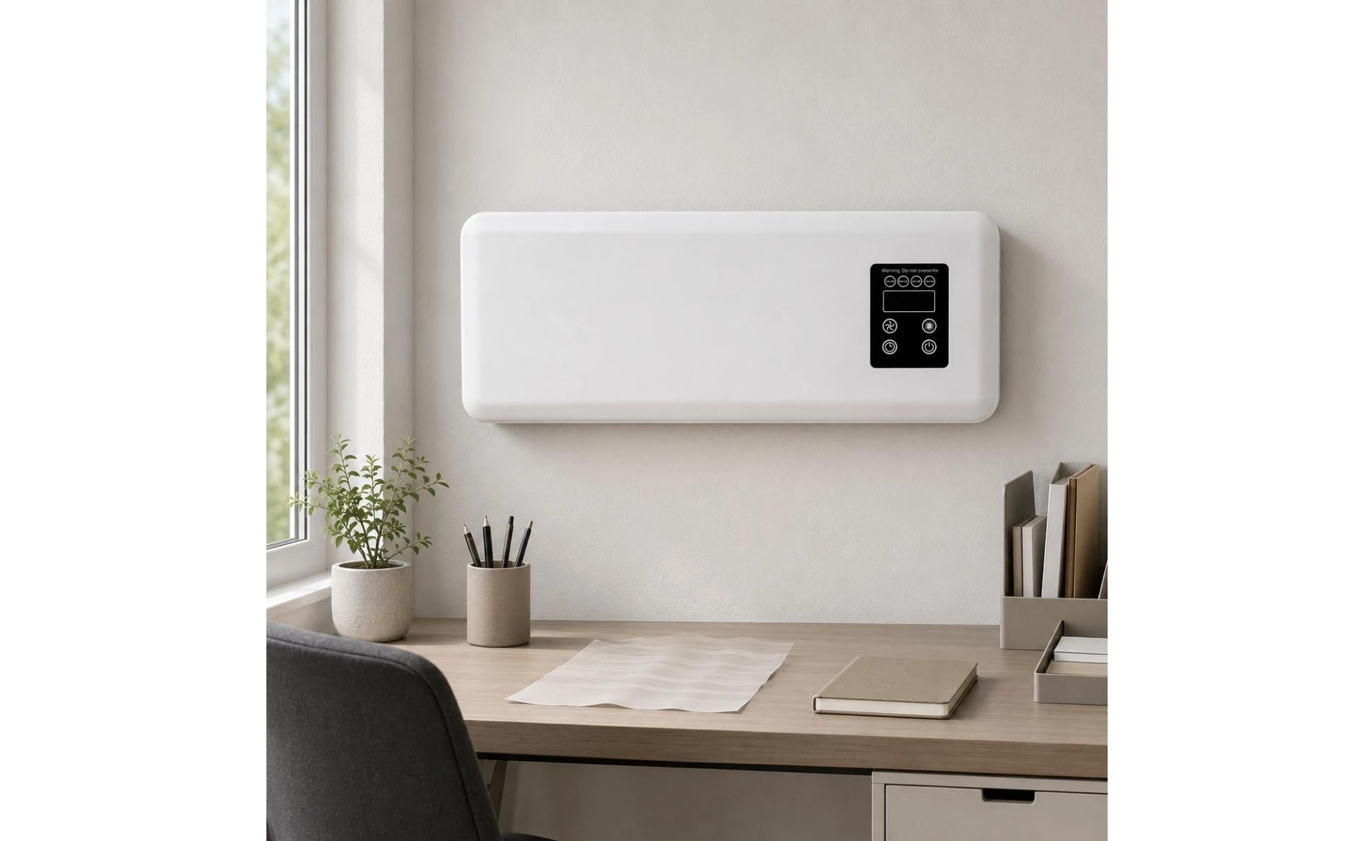 Electric Wall Heater Black Control Panel Wall-Mounted Heater Home Heating Slim Low Noise