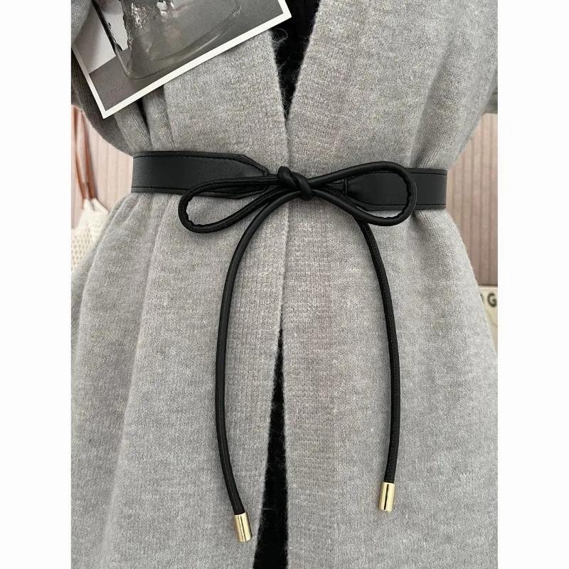 Ladies' Artificial Leather Wide Belt Paired with Skirt, Coat Decoration, Knotted Thin Belt, Fashionable Waist Seal, Versatile