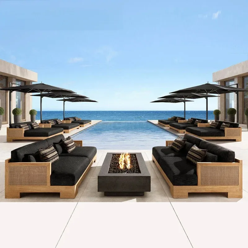 

Teak outdoor sofa courtyard sunscreen waterproof rattan chair rattan leisure balcony