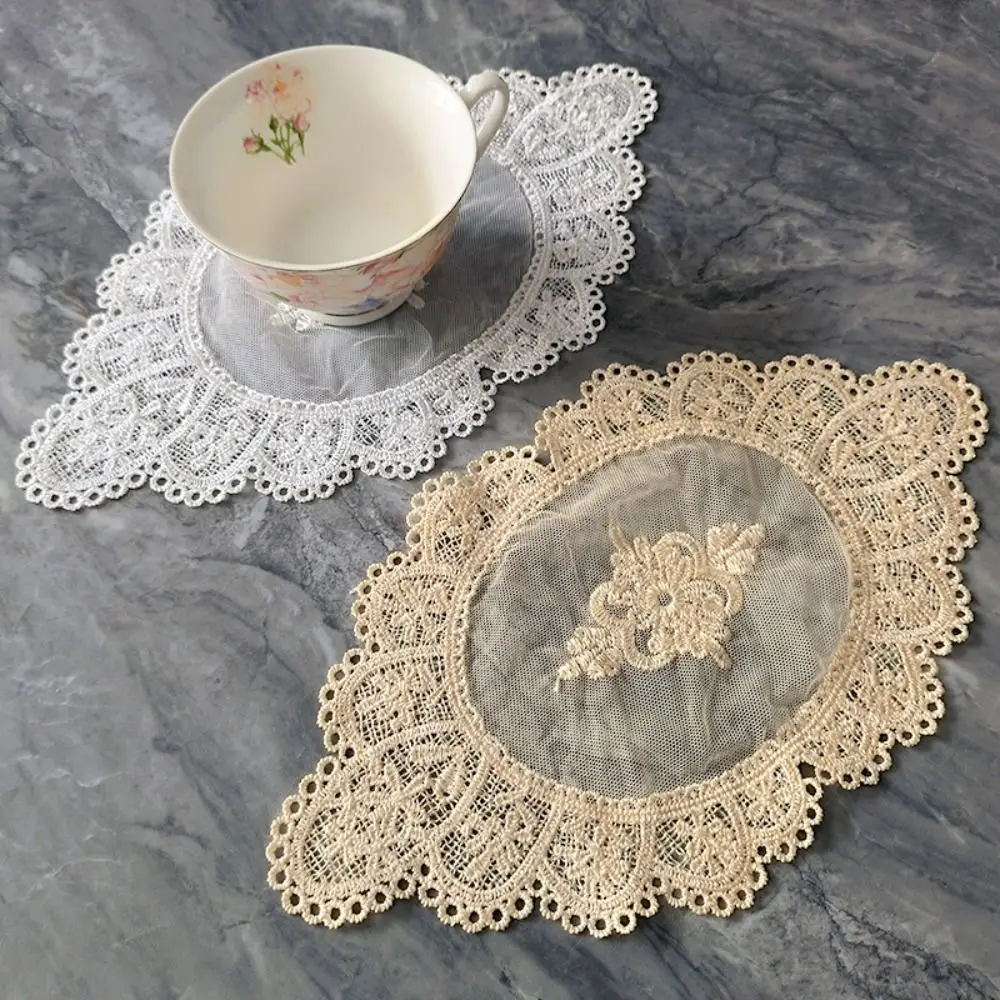 Oval Hollow Lace Coaster Handmade Delicate Crochet Placemat European Style Vintage Doily Table Decoration