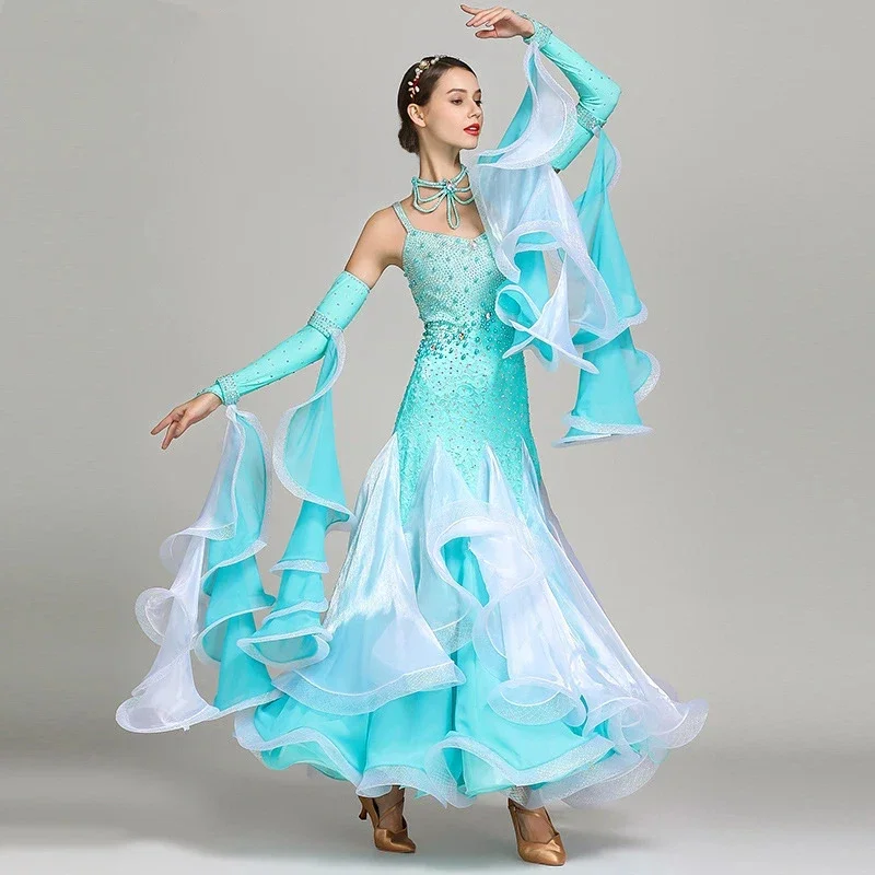 Modernes Tanzkleid für Erwachsene, National Standard Ballsaal-Tanzwettbewerbskleid mit Strasssteinen, professionelles Bühnenkostüm – Detail 5