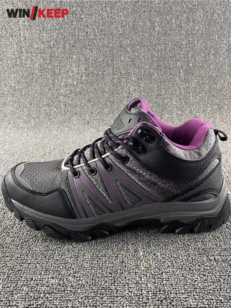 

Women Outdoor Hiking Shoes Lace Up Antiskid Platform Patchwork Trekking Shoe Winter Mid Cut Waterproof Cushioning Sport Sneakers