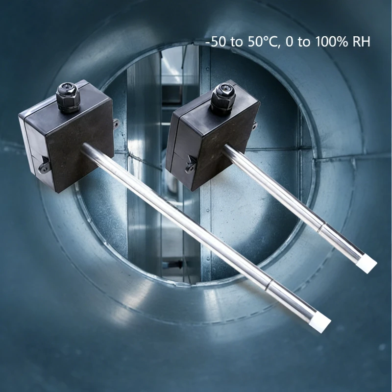 HTW-IE00X Indoor Duct Air Temperature Humidity Sensor 4-20mA Thermo-hygrometer with Stainless Steel Probe for HVAC Duct System