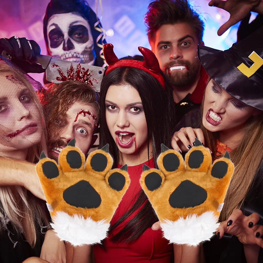 1Set Tiger Cosplay Props Tiger Ears Headband Paw Gloves Tail Costume for Kids Party Birthday Cosplay Outfit Accessory