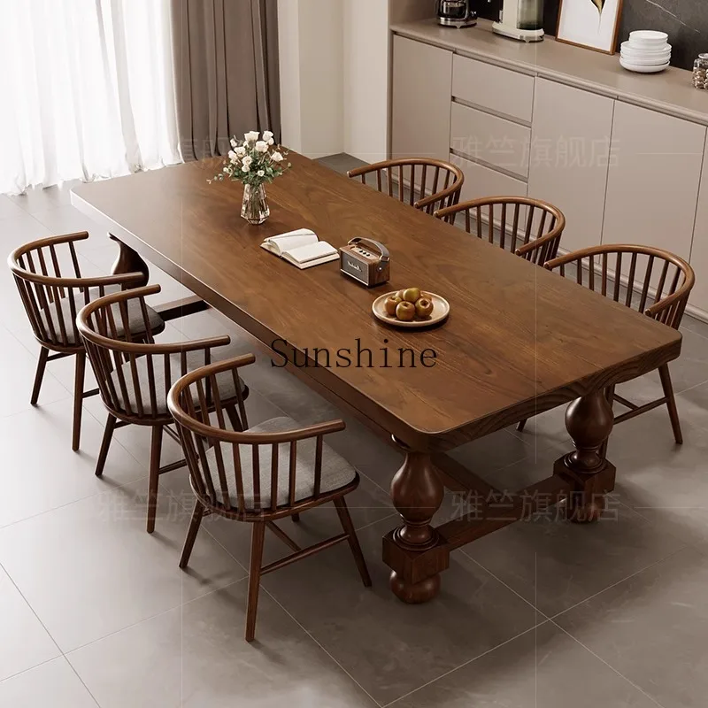 

Ancient solid wood dining table and chairs dining table combination household