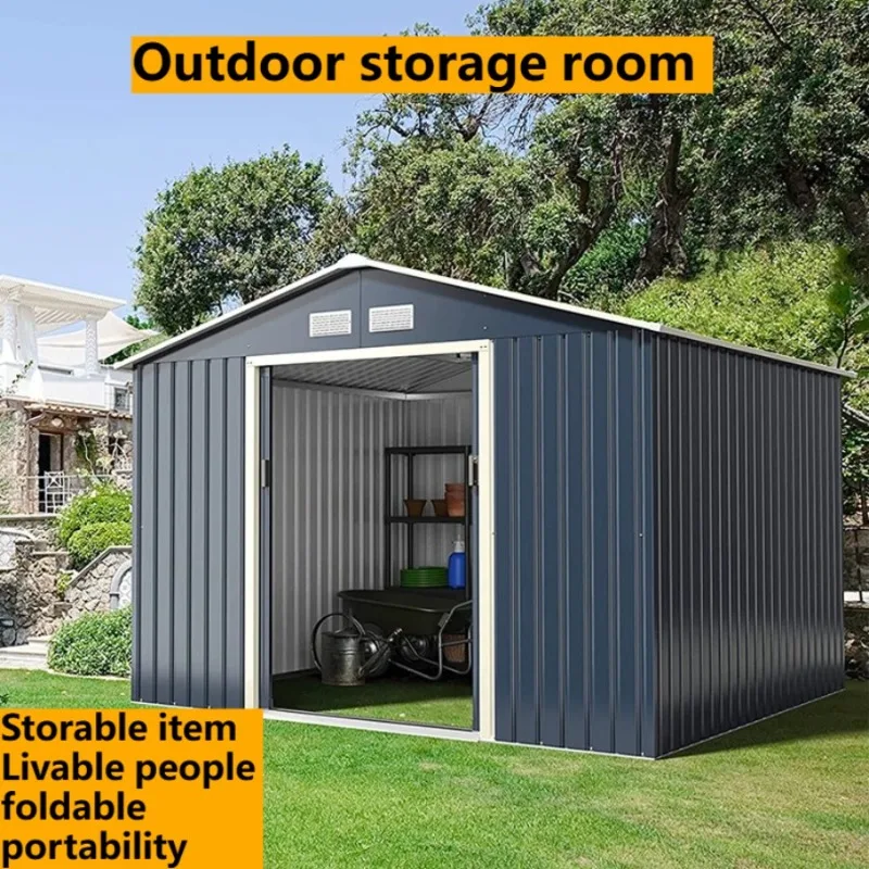 Metal Outdoor Storage Shed, Galvanized Frame Garden Tool House, Sloped Roof Design for Backyard Patio Bike and Equipment Storage