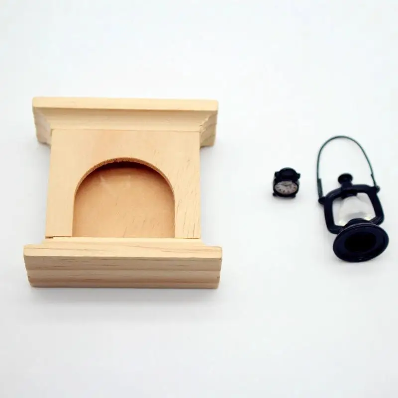 Dollhouse Miniature Furniture Oil Lamp Alarm Clock Fireplace Set Model For Doll House Decor Kids Pretend Play Toys Gift