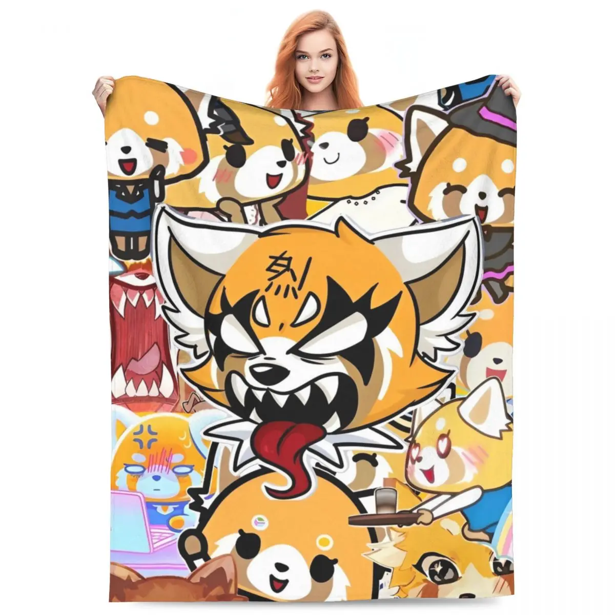 Warm Soft BlanketStudents Airplane Travel Japan Aggretsuko Aggressive Throw Blanket Flannel Bedspread For Living Room Bed Cover