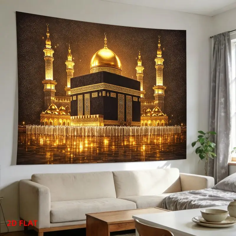 VIKAMA Kaaba Mecca Tapestry Islamic Wall Hanging Muslim Religious Decor Mosque Night View Art Cloth Home Wall Decoration