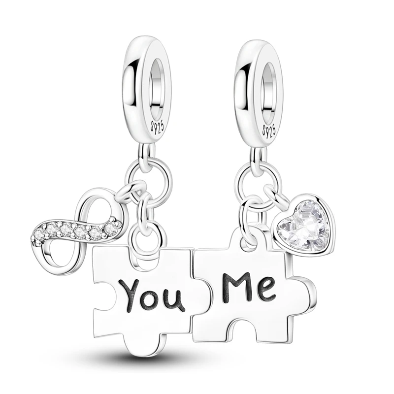 

925 Sterling Silver Endless Love Puzzle Combination Charms Pendant Zircon Dangle Fit Original Bracelet DIY Women Party Jewelry