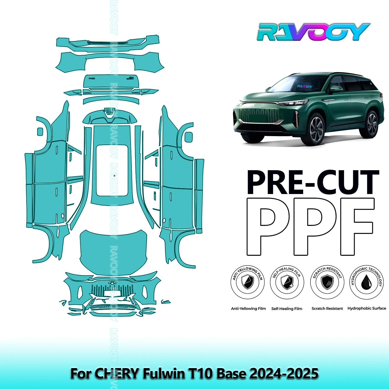 For CHERY Fulwin T10 Base 2024-2025 Full Exterior Body 8.5Mil Pre-Cut Paint Protection Film PPF Stone Chip Kit Clear/Matte/Black