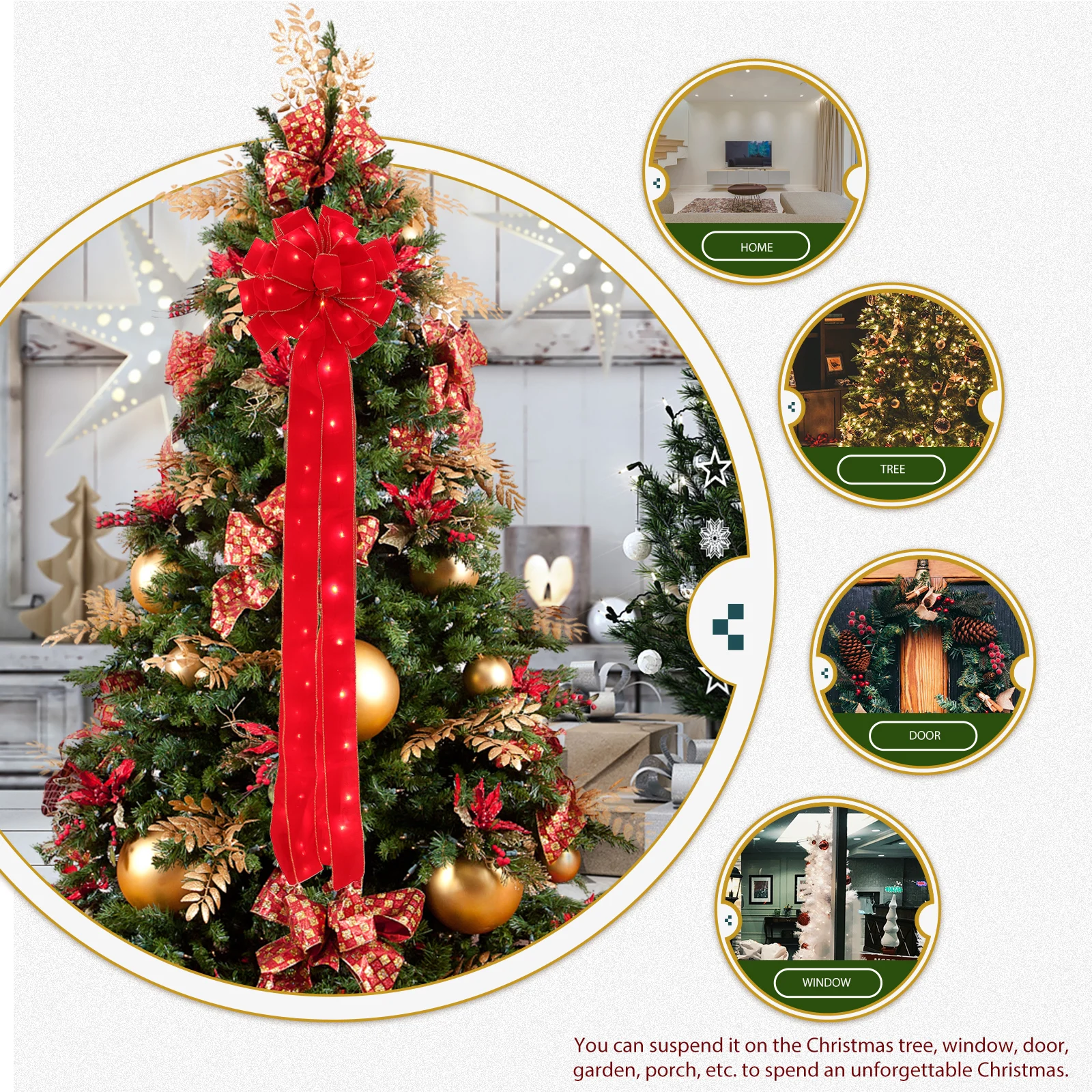 

Glowing Bow Hanging Decoration Decorative Ornaments Decorations Ribbon for Tree Red Bows Flannel Xmas Trees