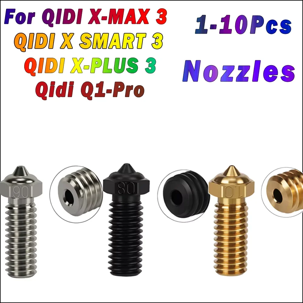 Nozzles For Qidi Q1 Pro/ X MAX 3/ X PLUS 3/X SMART 3 Plated Copper Clone Nozzle Brass Hardened Steel Nozzle For 3D Printer Parts