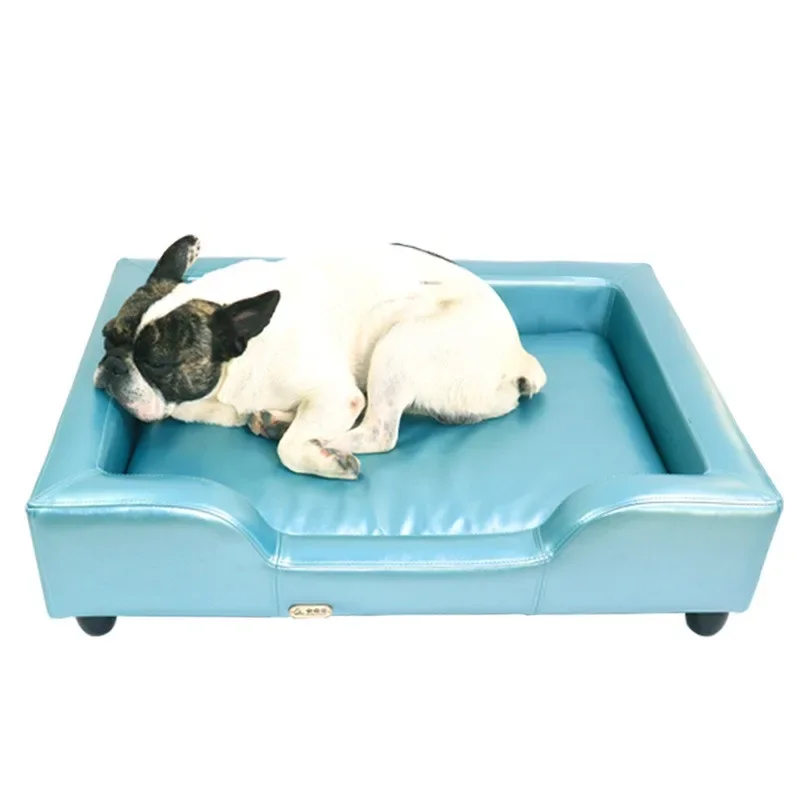 Pet sofa leather kennel wooden dog bed nest pet sponge nest removable and washable waterproof summer teddy kennel