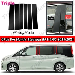 6Pcs Glossy Piano Black Door Side Window BC Pillar Post Cover Trim Carbon Fiber Sticker For Honda Stepwgn RP1-5 RP3 G5 2015-2021