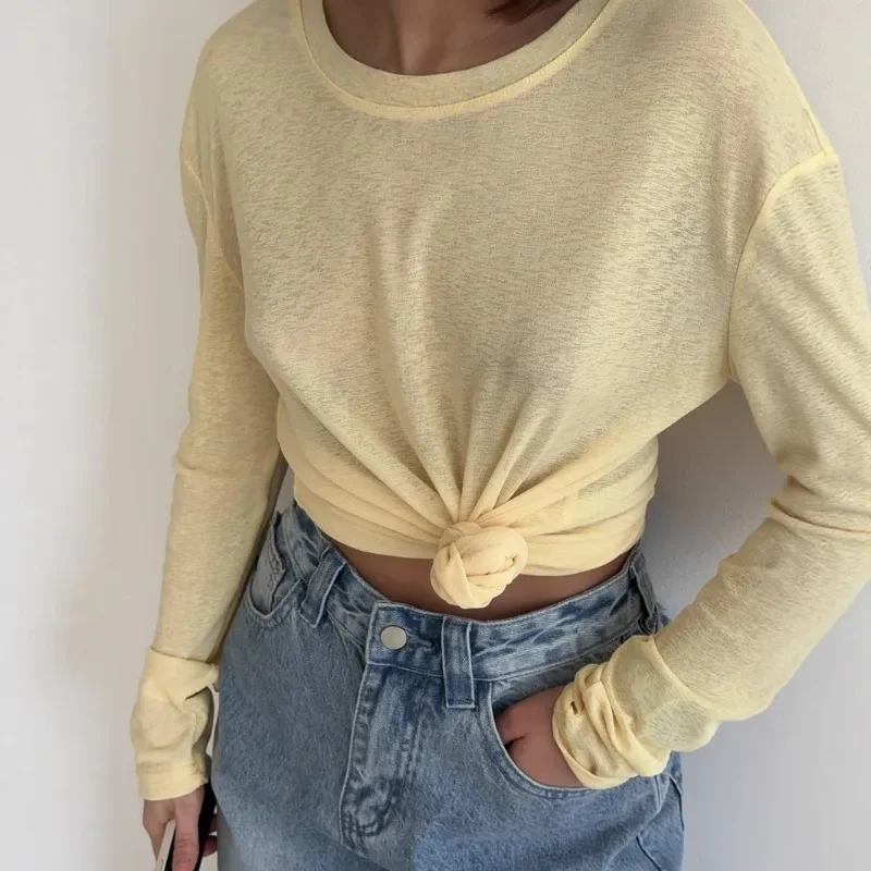 Nice 2025 Basic Soft T Shirts Women Summer Autumn Long Sleeves Loose Bottom Tees Ladies Casual Knitted Soft Woman Tops