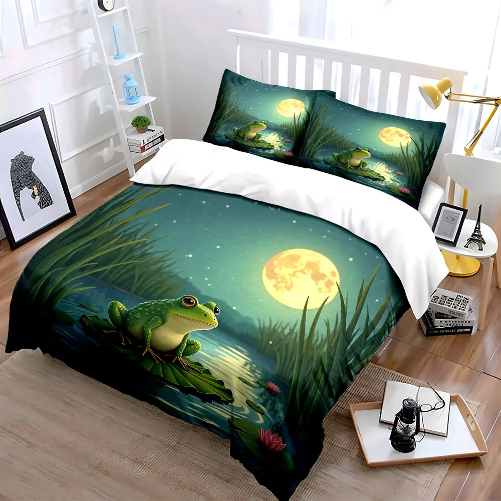 Frog Nature Art Decor Bedding Set with 1 Duvet Cover 2 Pillowcases Single Double King Queen, Gift