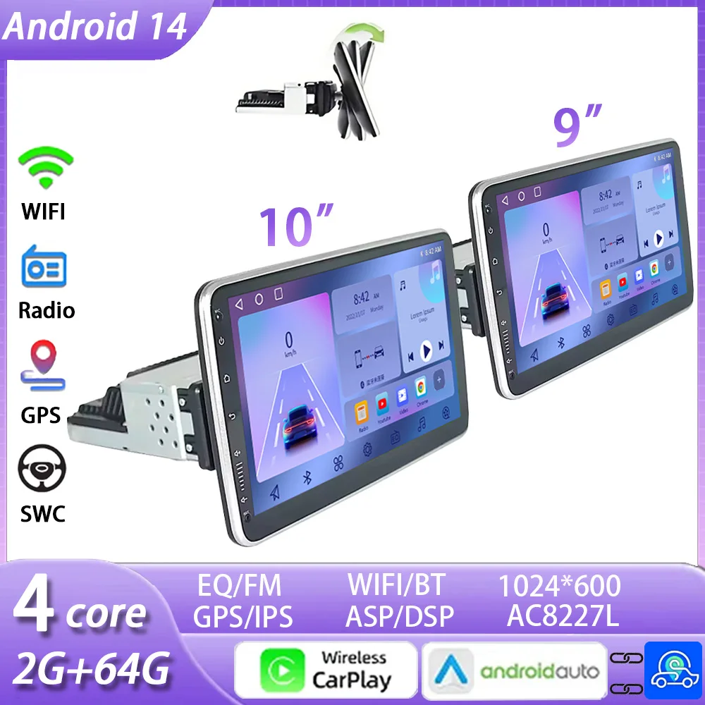 

9/10“1Din Car Radio Android14 Multimedia Video Player Carplay Android Autopilot WIFI Bluetooth GPS DSP AHD Navigation