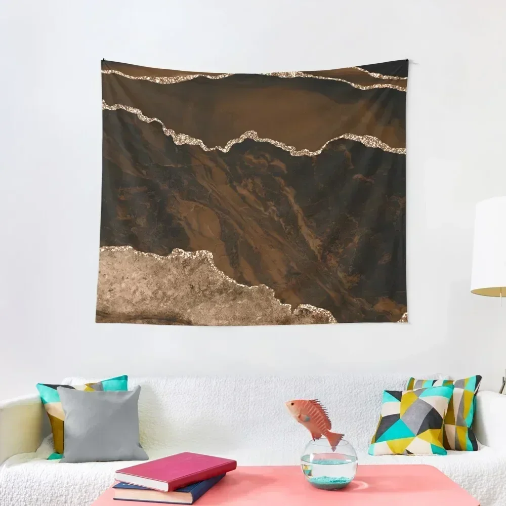 Abstract Brown & Gold Modern Geode Agate Design Tapestry Bedroom Decoration Wall Deco Room Decoration Accessories Tapestry