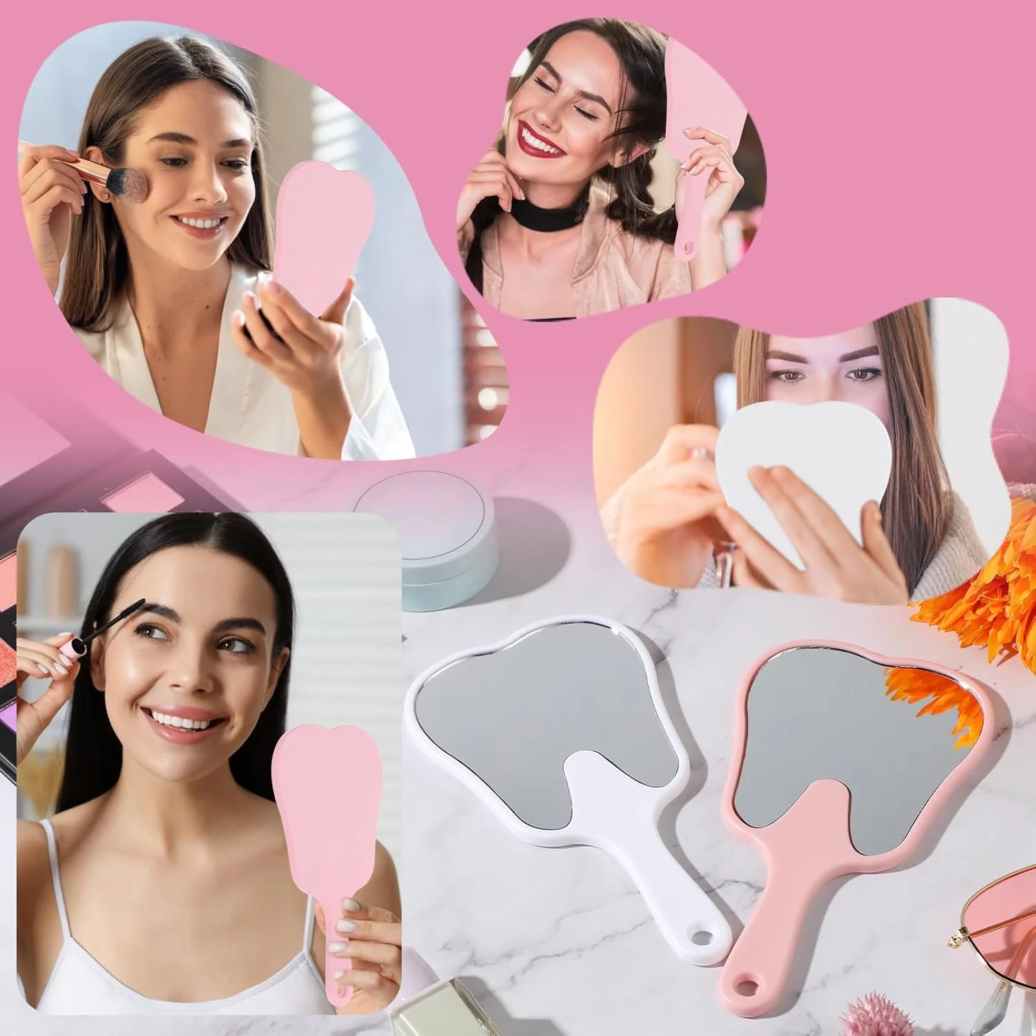 Espelhos portáteis espelhos de maquiagem 2 pçs espelho em forma de dente portátil espelho cosmético bonito espelhos dentais único lado vaidade mirro