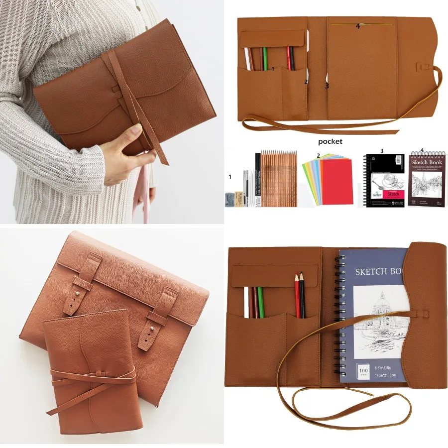 

Leather Art Book Cover for Sketchbook Journal Notebook with Pencils Design Ideal for Artists and Creative Professionals Perfect