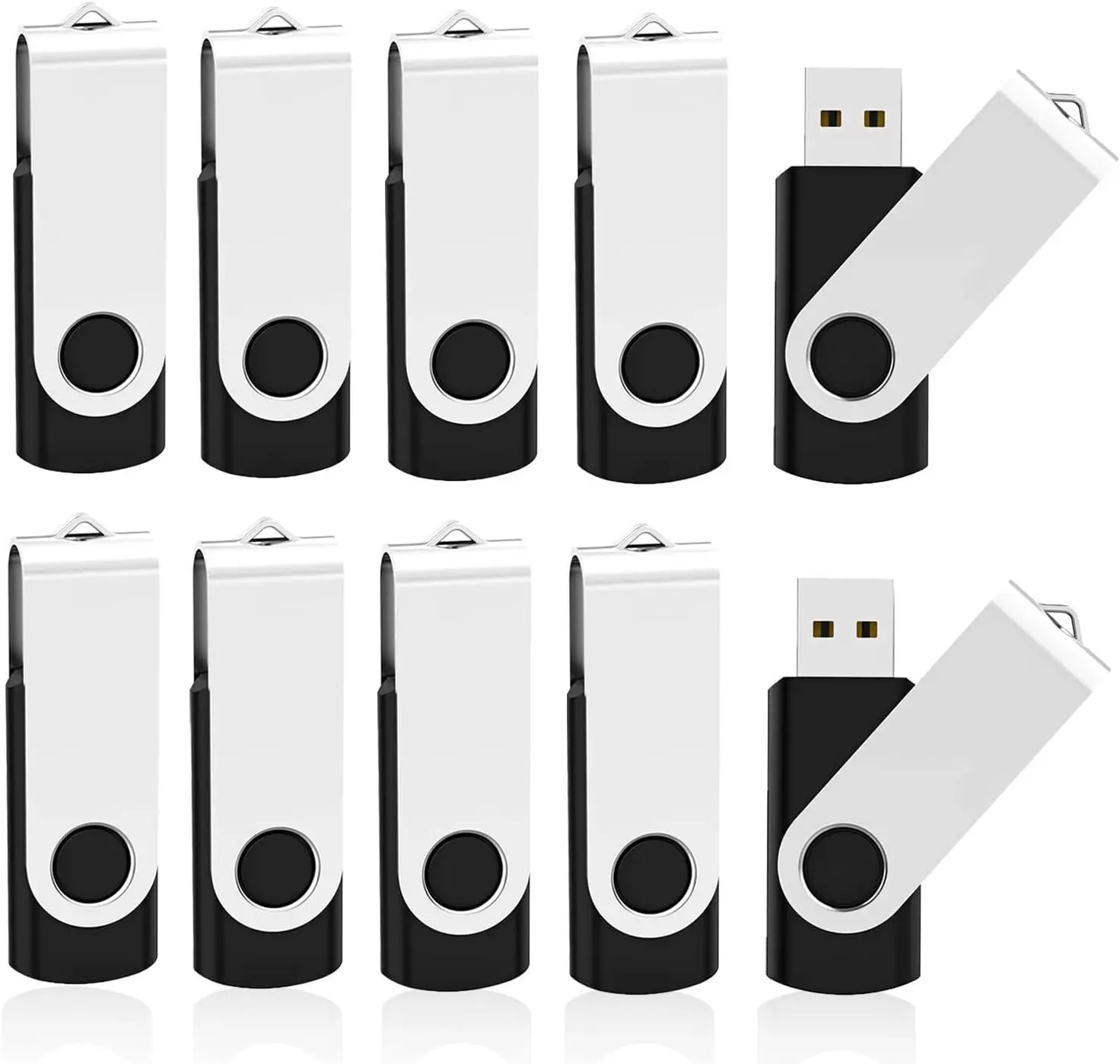 64GB Flash Drive USB 2.0 10 Pack Thumb Drives Jump Drives Keychain Memory Stick with Swivel Design