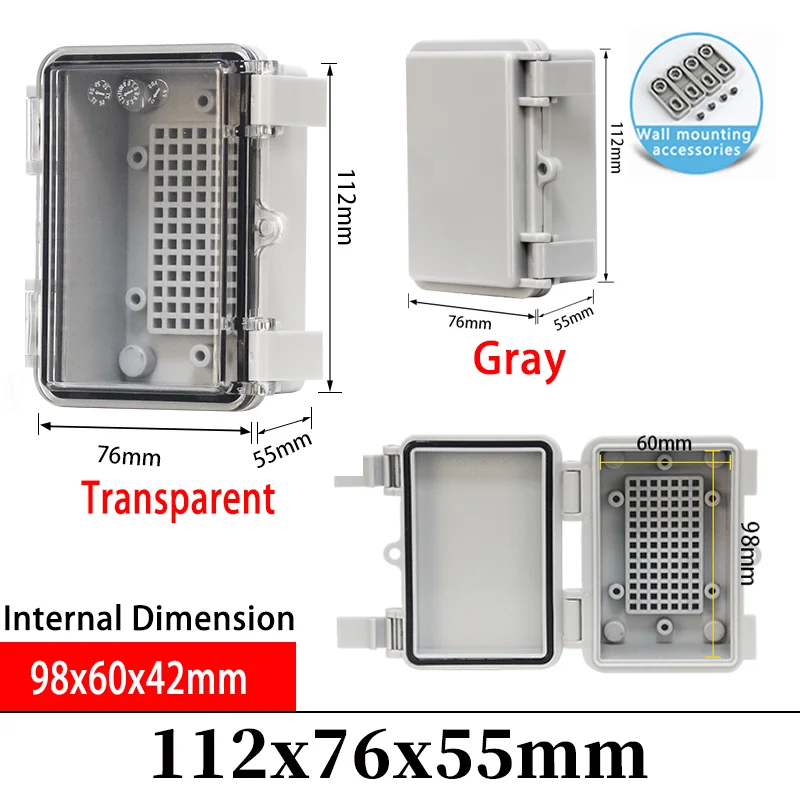 IP66 Outdoor Waterproof Electronic Box Grey/Transparent Cover Distribution Case ABS Housings with Buckle Plastic Junction Box