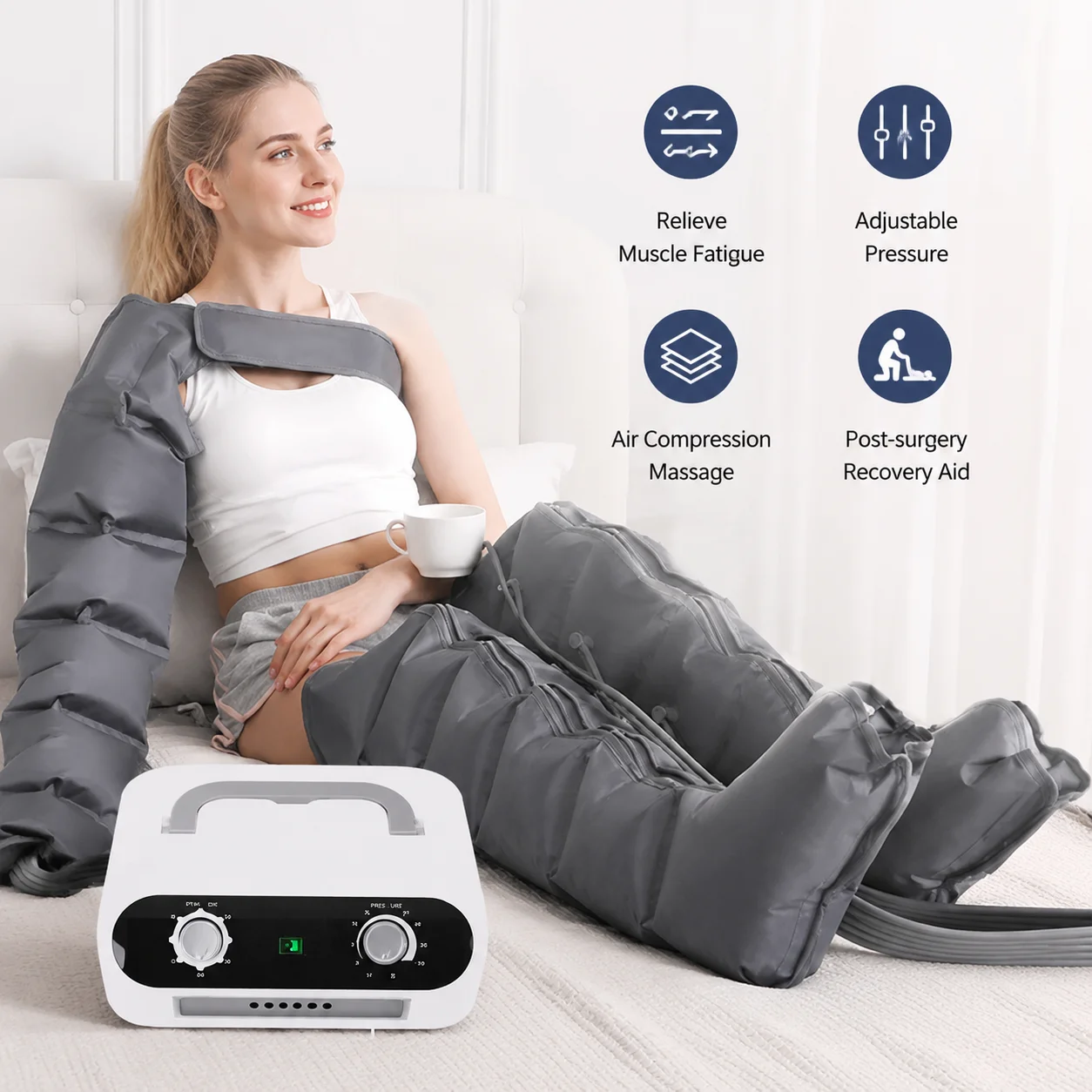 

6 Airbags Air Pressure Leg Massager with Air Compression Therapy Arm Thigh Waist Pneumatic Air Wraps Pain Releif Remote Control