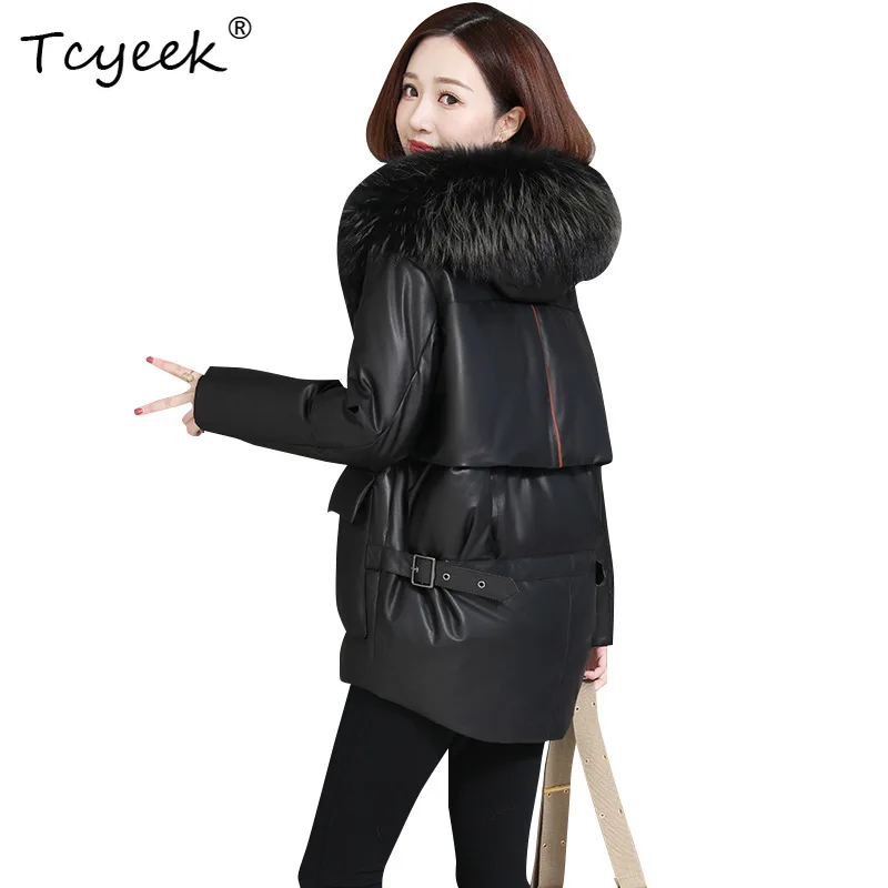 Tcyeek Real Leather Jacket for Women Genuine Sheepskin Down Coats Female Winter Warm Clothes High-end Mid Length Trendy Jackets