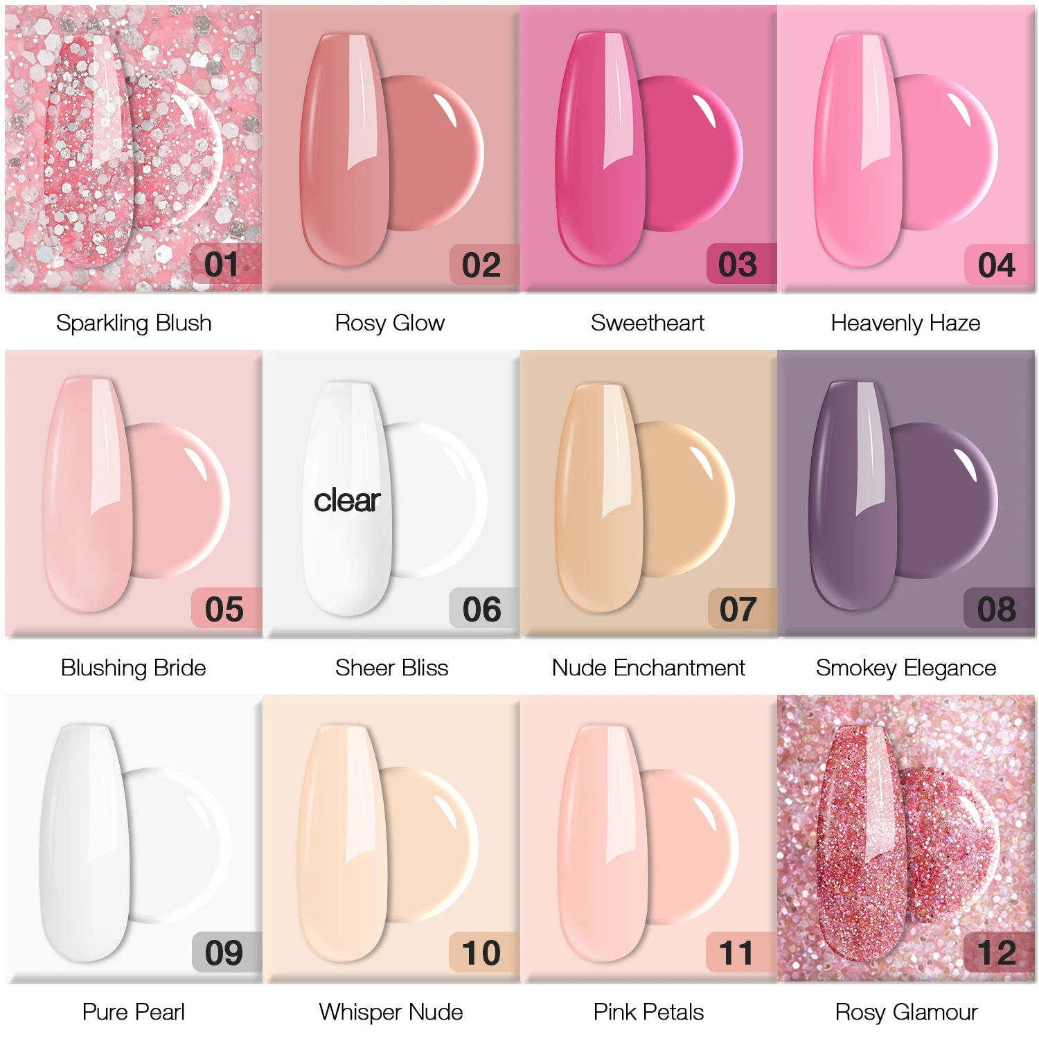 12 لونًا ورديًا مسحوق غمس وقاعدة منشط معطف علوي وأدوات أساسية للمبتدئين بتصميم فني للأظافر هدايا نسائية #2